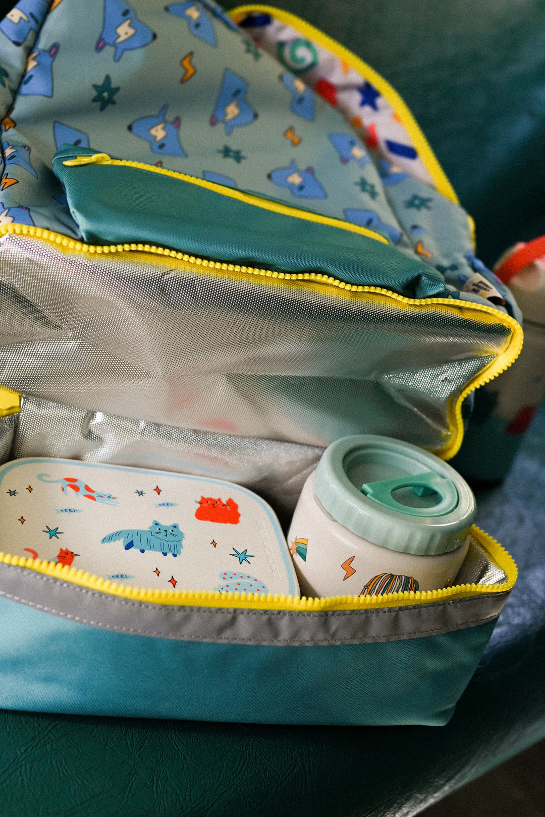 Детска раница с дъно за кутия за обяд – The Cotton Cloud Meowtiful Cats