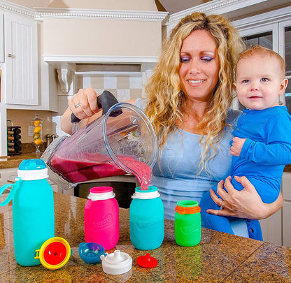 Squeasy Snacker Mini – силиконова пълнима торбичка за пюрета, йогурт и смутита